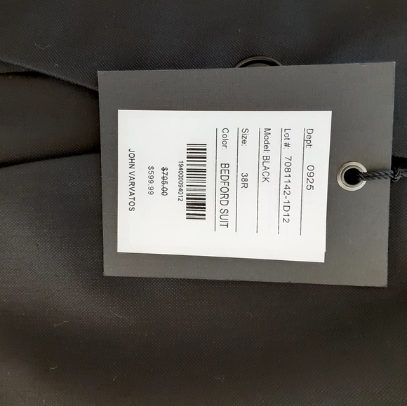 New, never worn John Varvatos USA black suit.